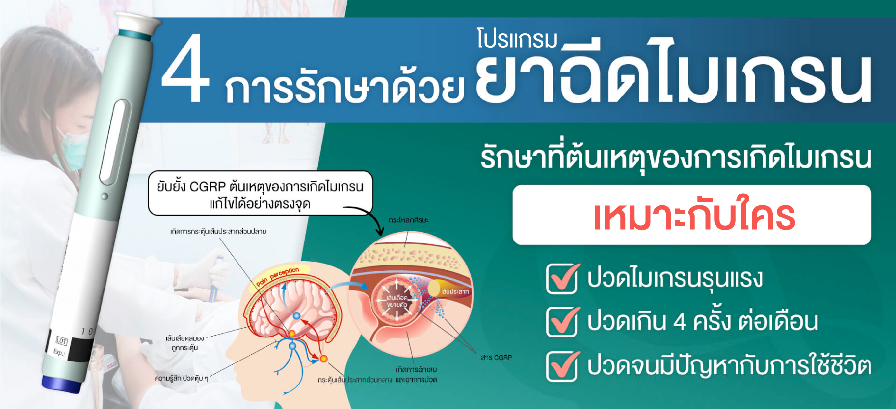 การรักษาไมเกรนด้วยโปรแกรมยาฉีด